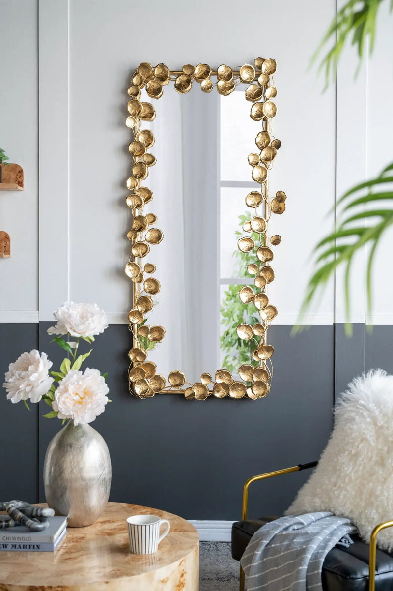 Full Length Mirror With en Leaf Accents, Floor Miiror For Living Room Bedroom - Gold by Unique Piece Furniture