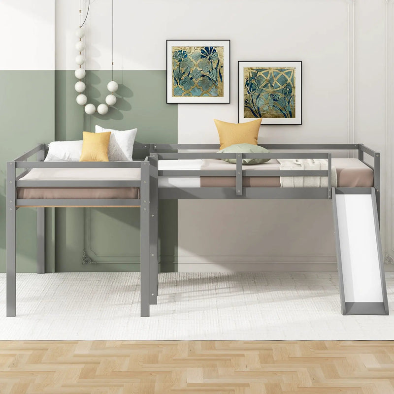 L Shaped Loft Bed With Ladder And Slide