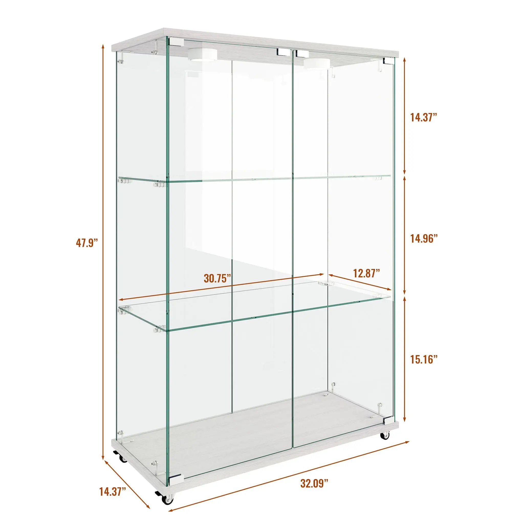 Modern Display Cabinet With LED Lights, Transparent Tempered Glass 2 Door Storage Case With 3 Shelves by Unique Piece Furniture