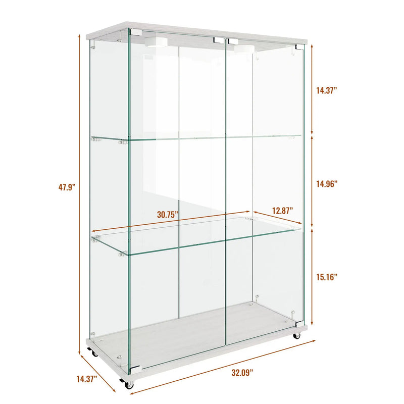 Modern Display Cabinet With LED Lights, Transparent Tempered Glass 2 Door Storage Case With 3 Shelves by Unique Piece Furniture
