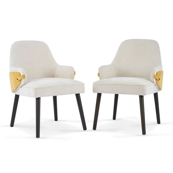 Indoor Dining Chair Set of 2 with Sturdy Frame - Beige / Yellow