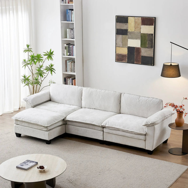Living Room Sofa Luxury Couch with Ottoman in Soft Chenille Beige by HouseOfZazla