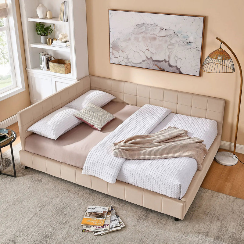 Mid-Century Storage Upholstered Tufted Bed Frame With Backrest And Armrests by HouseOfZazla
