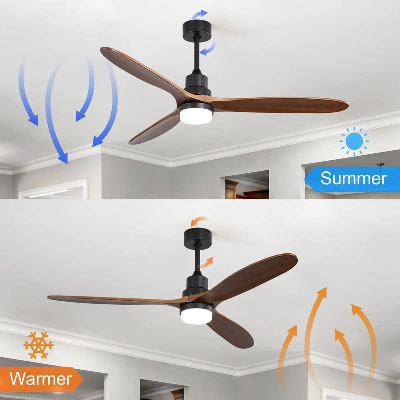 Ceiling Fan With Lights 3 Solid Wood Fan Blade Noiseless Reversible Motor Remote Control - Black by HouseOfZazla