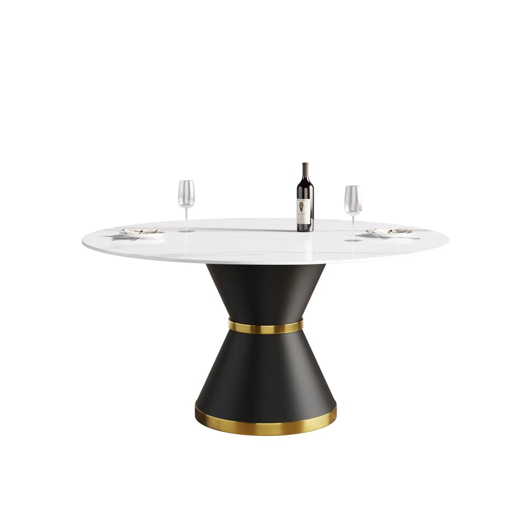 Modern Artificial Stone Round Carbon Steel Base Dining Table, Can Accommodate 6 People by Unique Piece Furniture