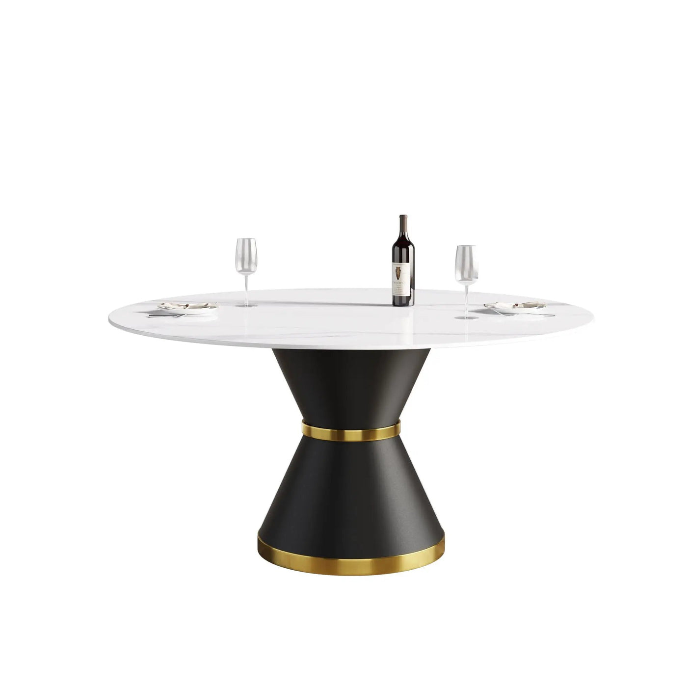 Modern Artificial Stone Round Carbon Steel Base Dining Table, Can Accommodate 6 People by HouseOfZazla