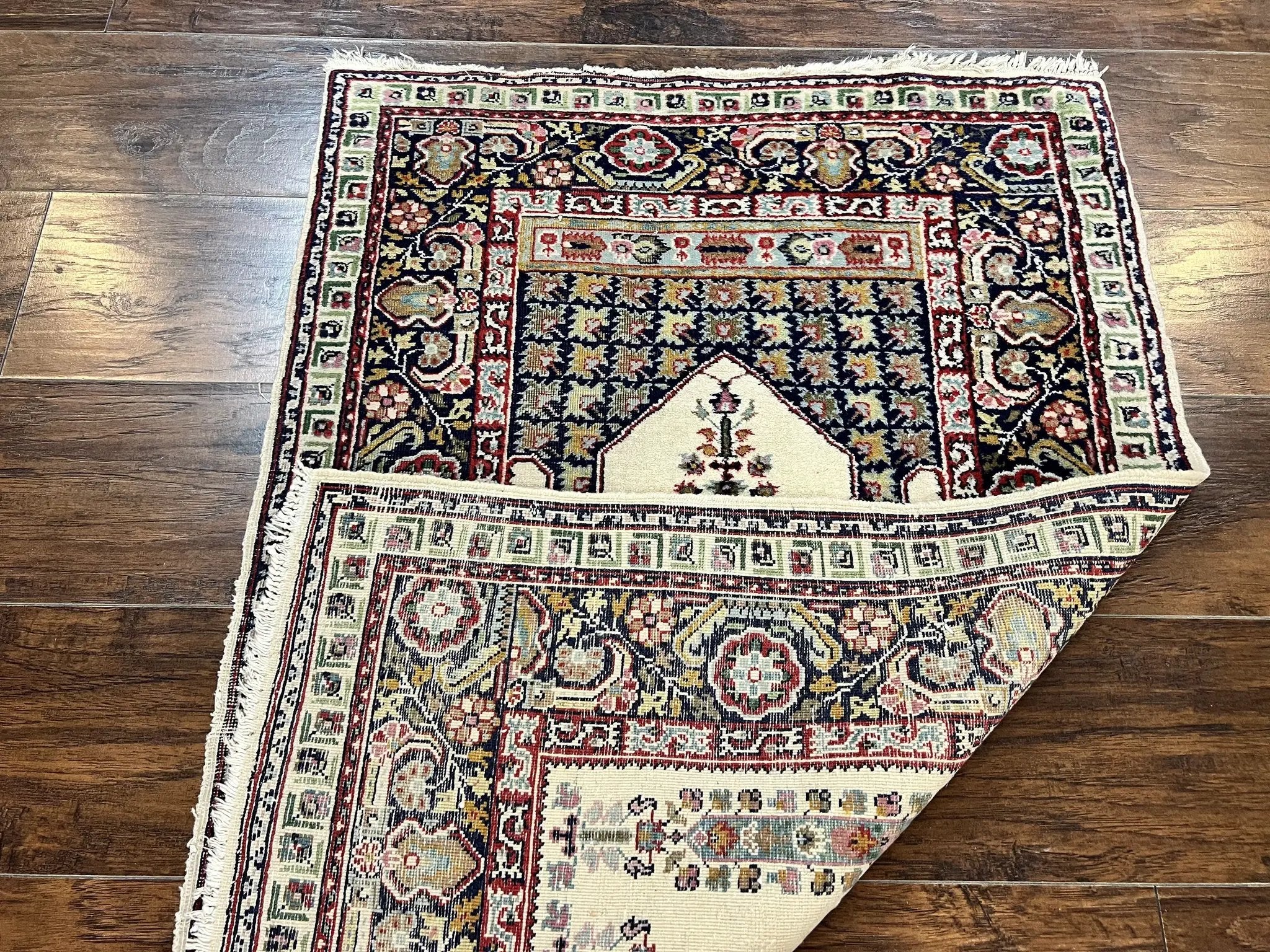 Turkish Prayer Rug 2.5 x 4, Vintage Wool Hand Knotted Carpet, Ivory by Jewel Rugs