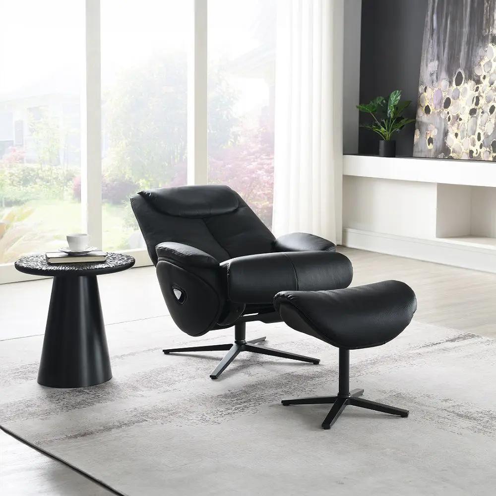 Labonita - Motion Accent Chair With Swivel & Ottoman - Black Top Grain Leather & Black by Unique Piece Furniture