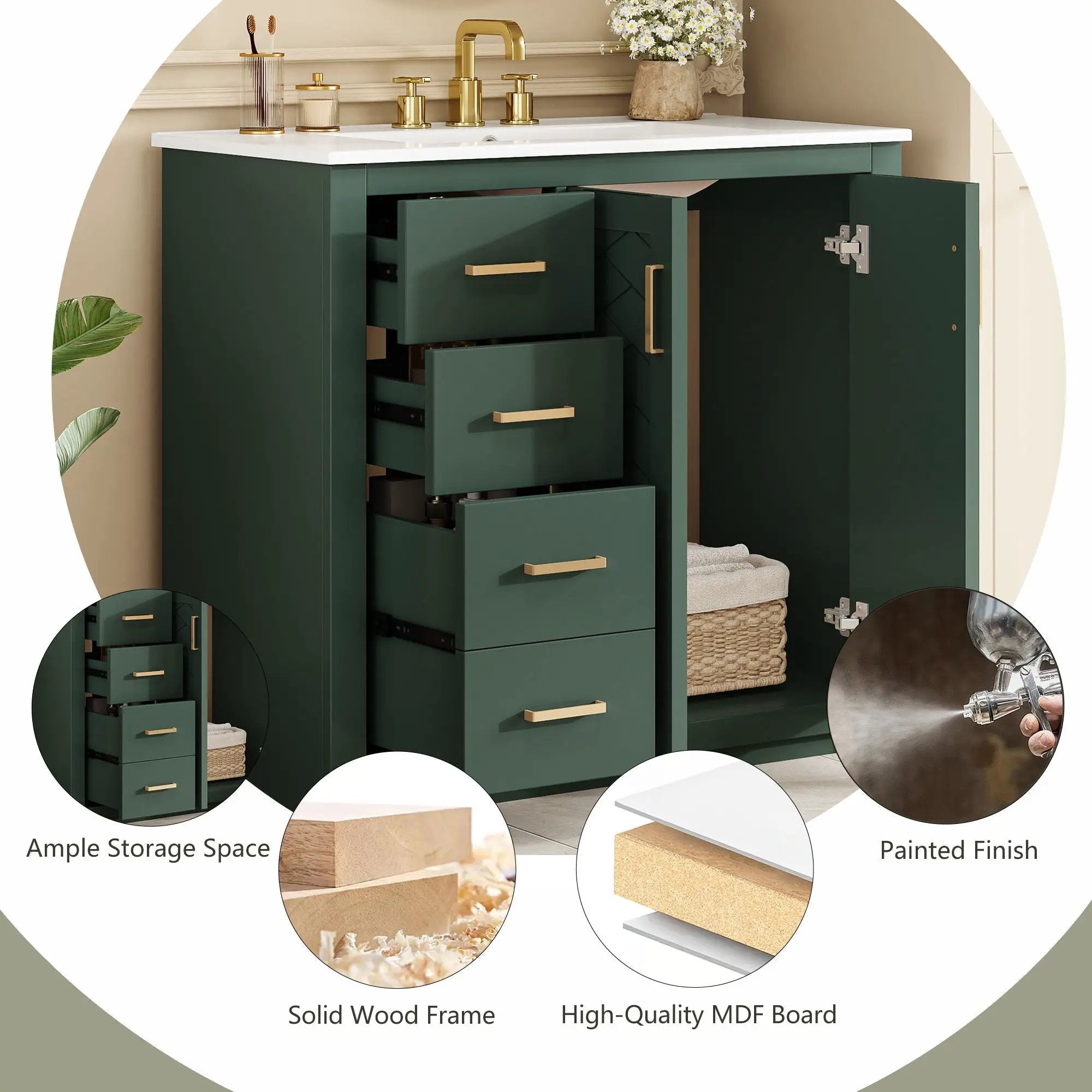 Bathroom Vanity With Sink Combo, Storage Cabinet, Freestanding Set With 3 Drawers & Soft Closing Doors by Unique Piece Furniture