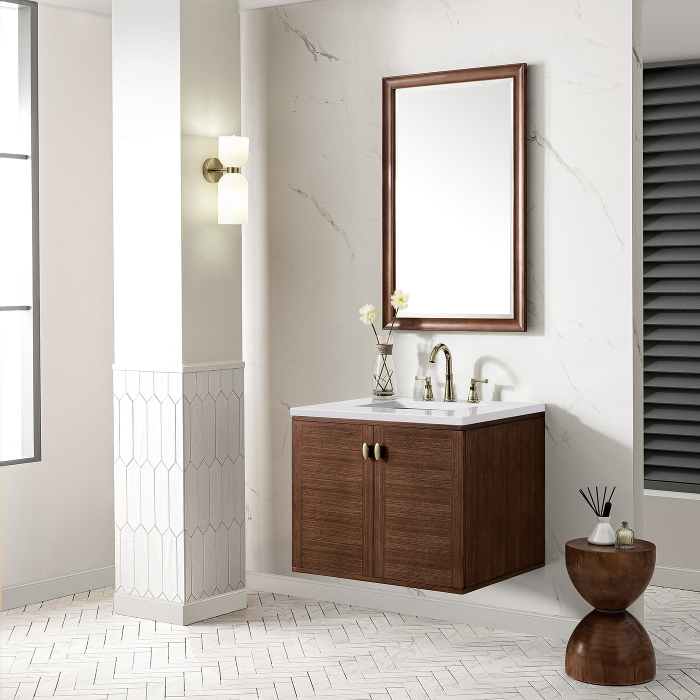 James Martin Amberly 30" Dual Mount Single Bathroom Vanity, Mid-Century Walnut, view 38