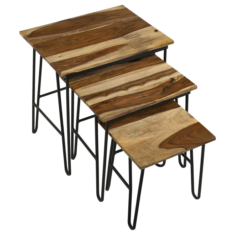 3 Piece Nesting Table With Hairpin Legs - Brown by HouseOfZazla