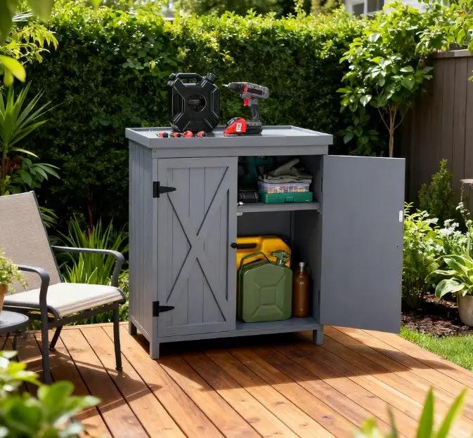 Tool Shed Outdoor Storage Cabinet with Galvanized Top and Two Shelves by HouseOfZazla