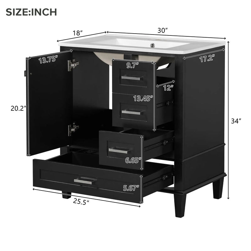 Bathroom Vanity, Modern Bathroom Cabinet With Sink Combo Set, Bathroom Storage Cabinet With A Soft Closing Door And 3 Drawers, Solid Wood Frame by HouseOfZazla