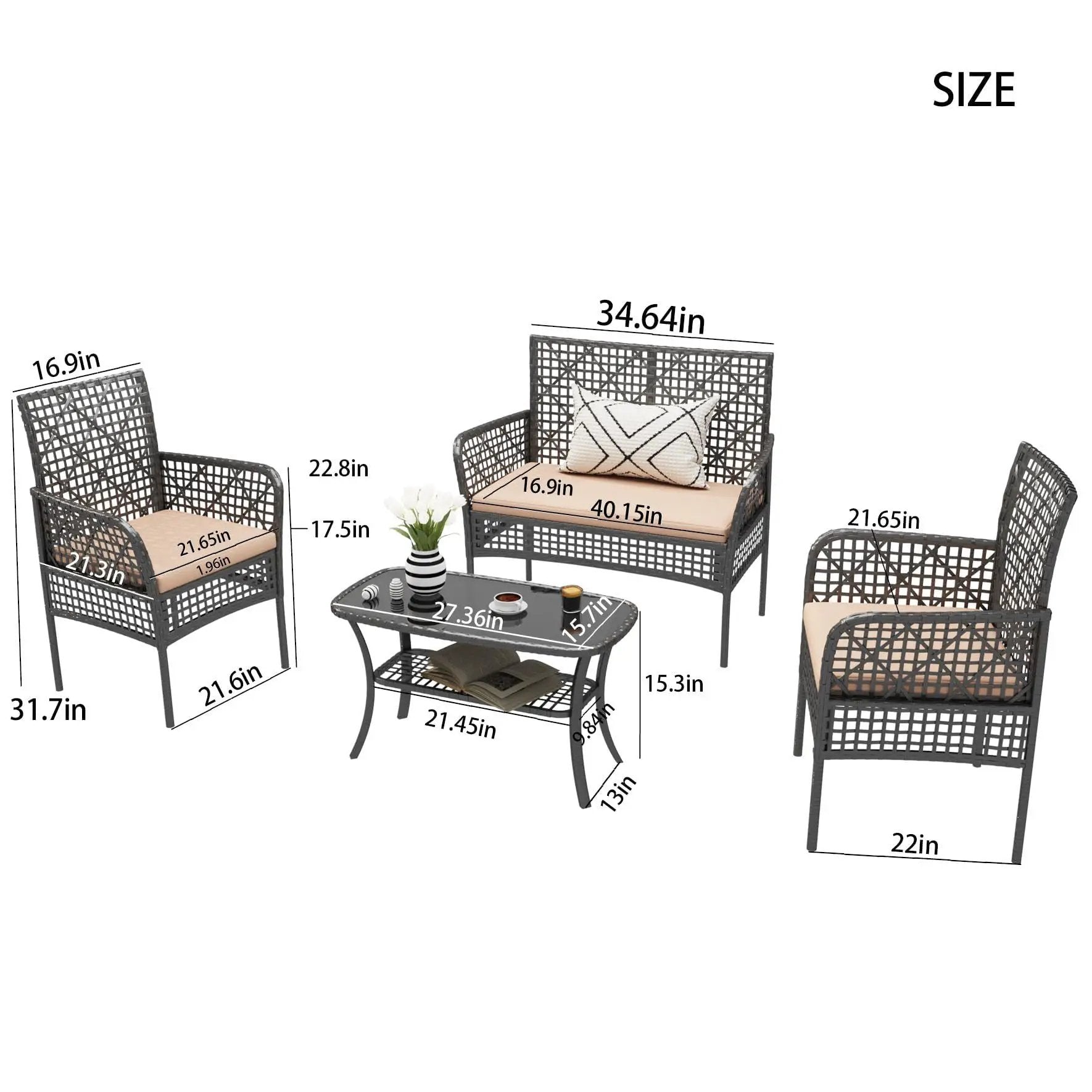 4 Pieces Rattan Wicker Chairs With Tempered Glass Table And Cushions by HouseOfZazla