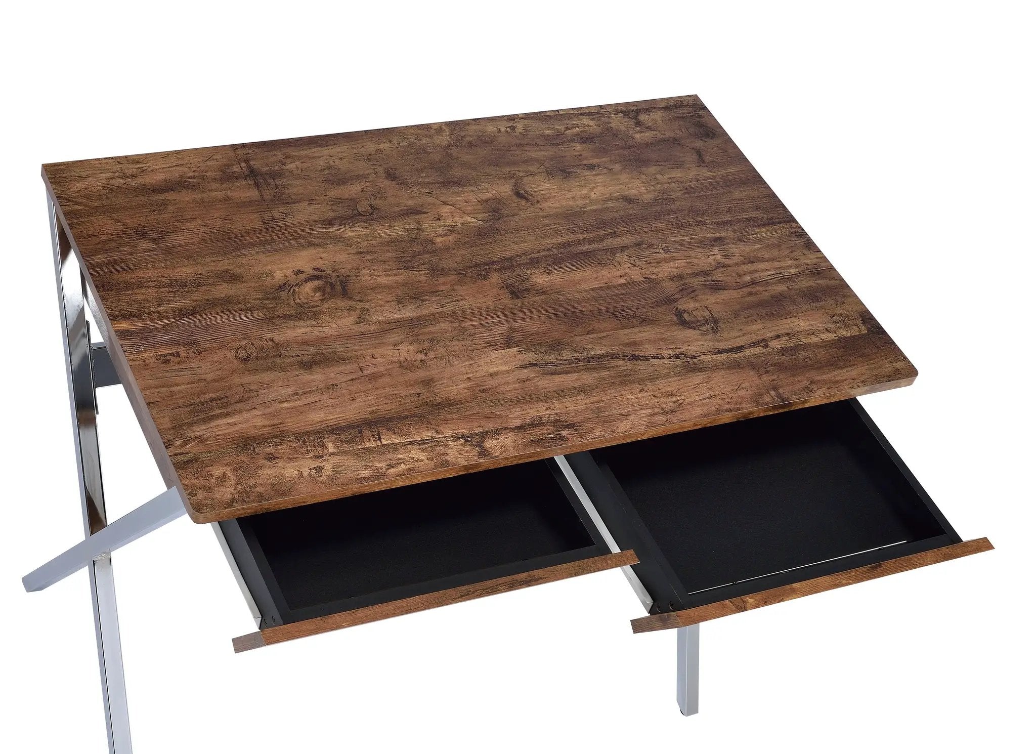 Callers - Weathered Writing Desk - Chrome / Oak by Unique Piece Furniture