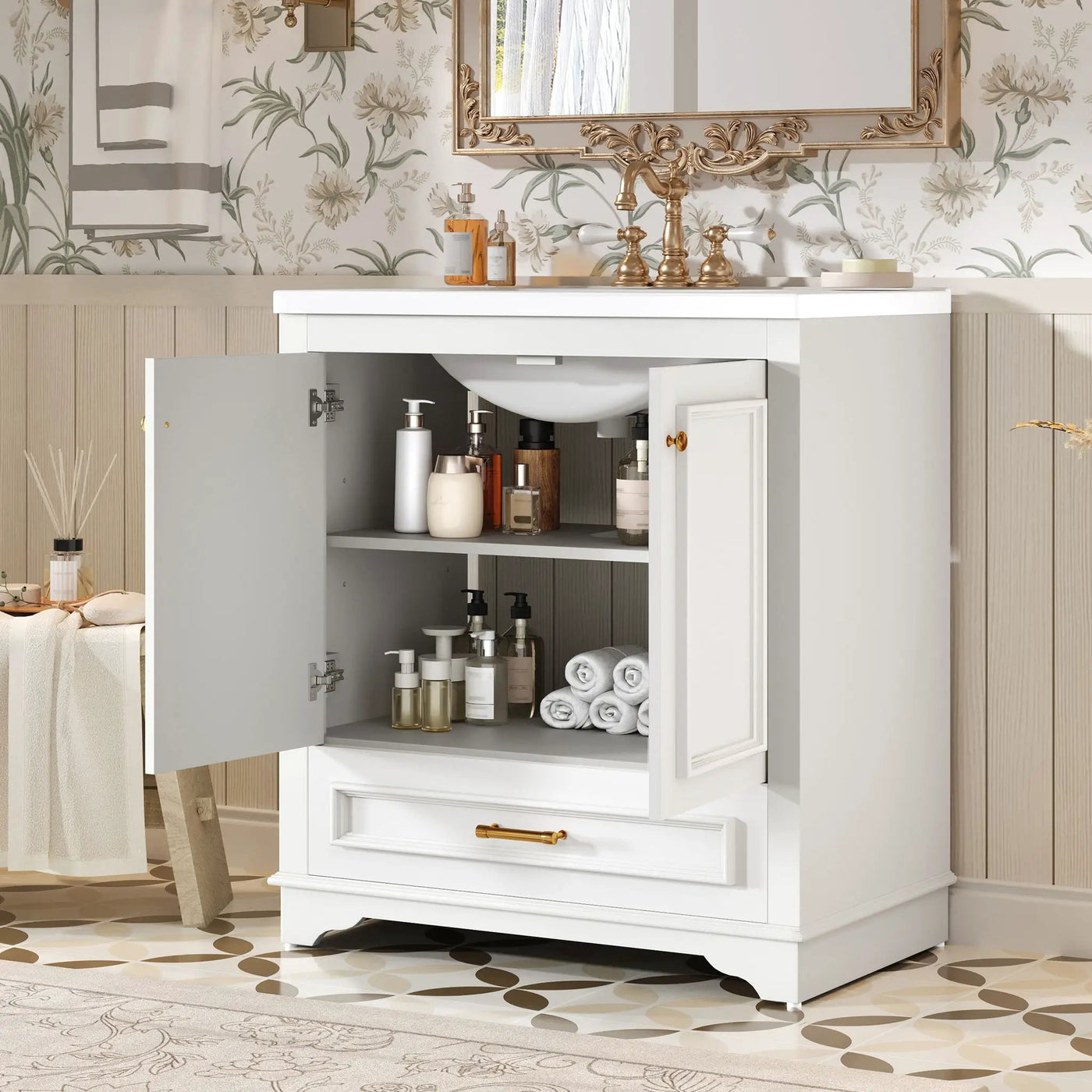 Bathroom Vanity With Sink, Cabinet & 2 Soft Closing Doors & Adjustable Shelf by Unique Piece Furniture