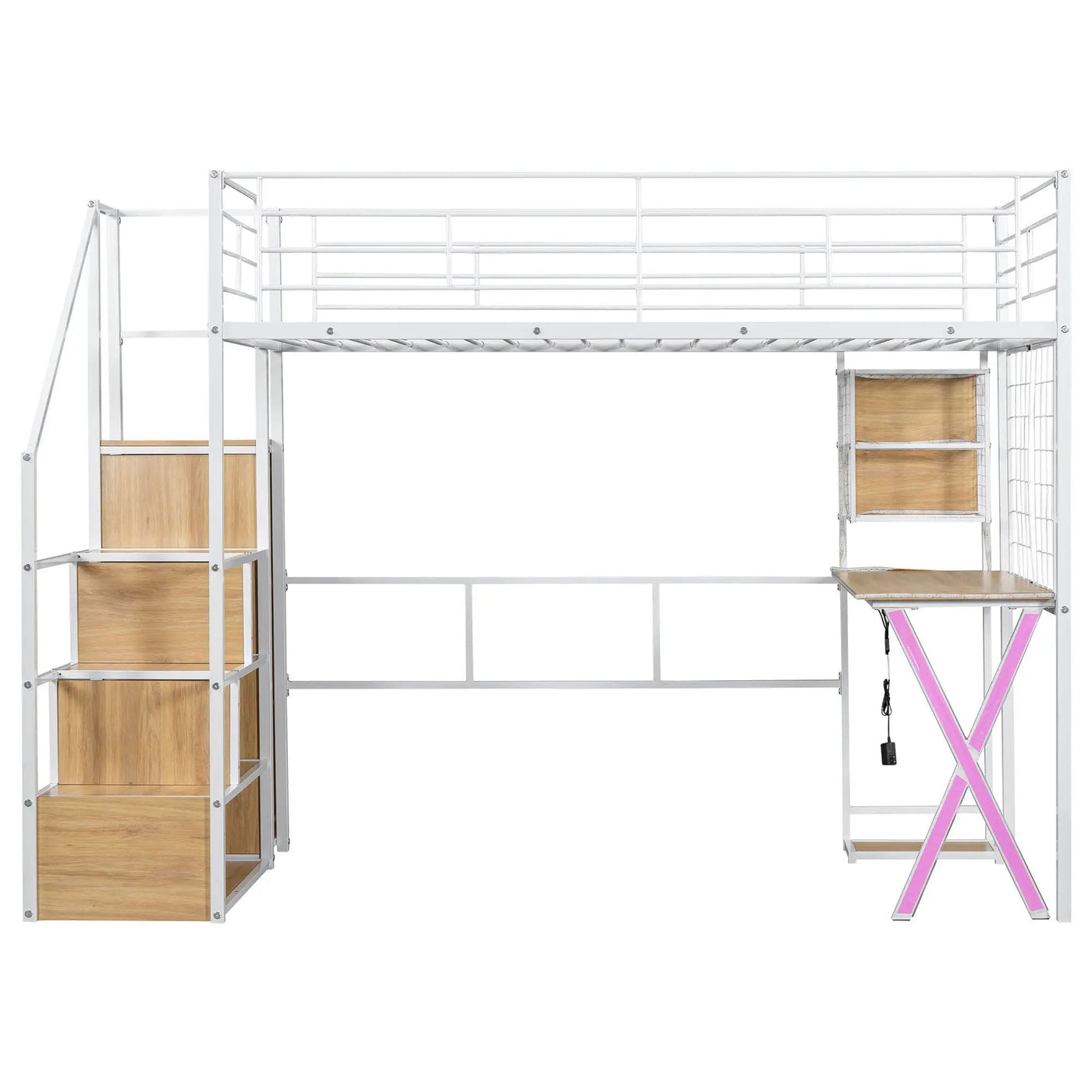 Loft Bed With Built In Work Station, Wardrobe, Storage Staircase And LED by HouseOfZazla