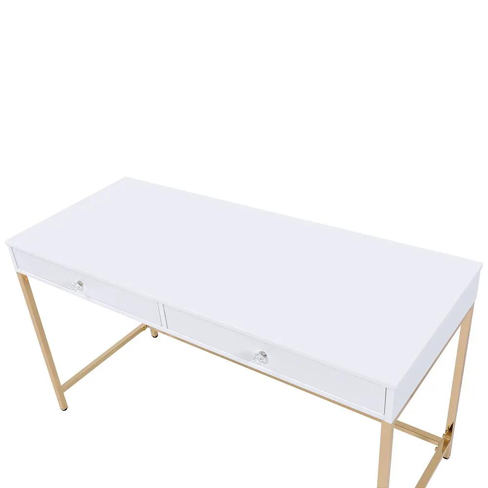 Ottey - Vanity Desk (Same 92540) - White High Gloss & Gold by Unique Piece Furniture