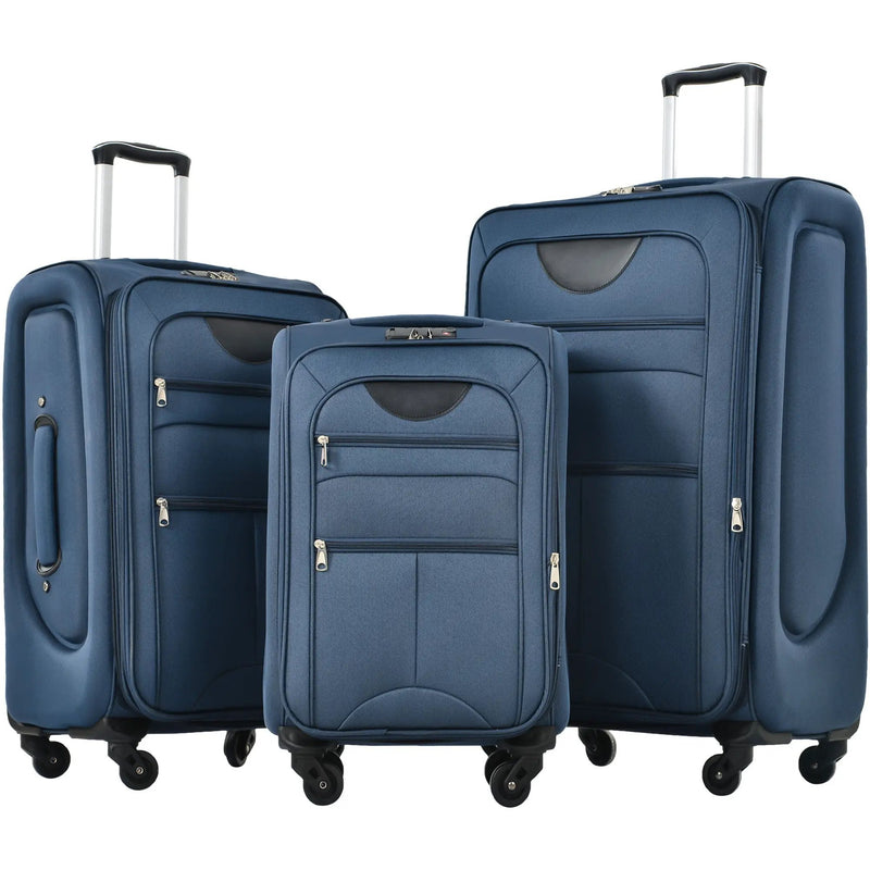 Softside Luggage Expandable 3 Piece Set Suitcase Upright Spinner Softshell Lightweight Luggage Travel Set - Dark Blue by HouseOfZazla