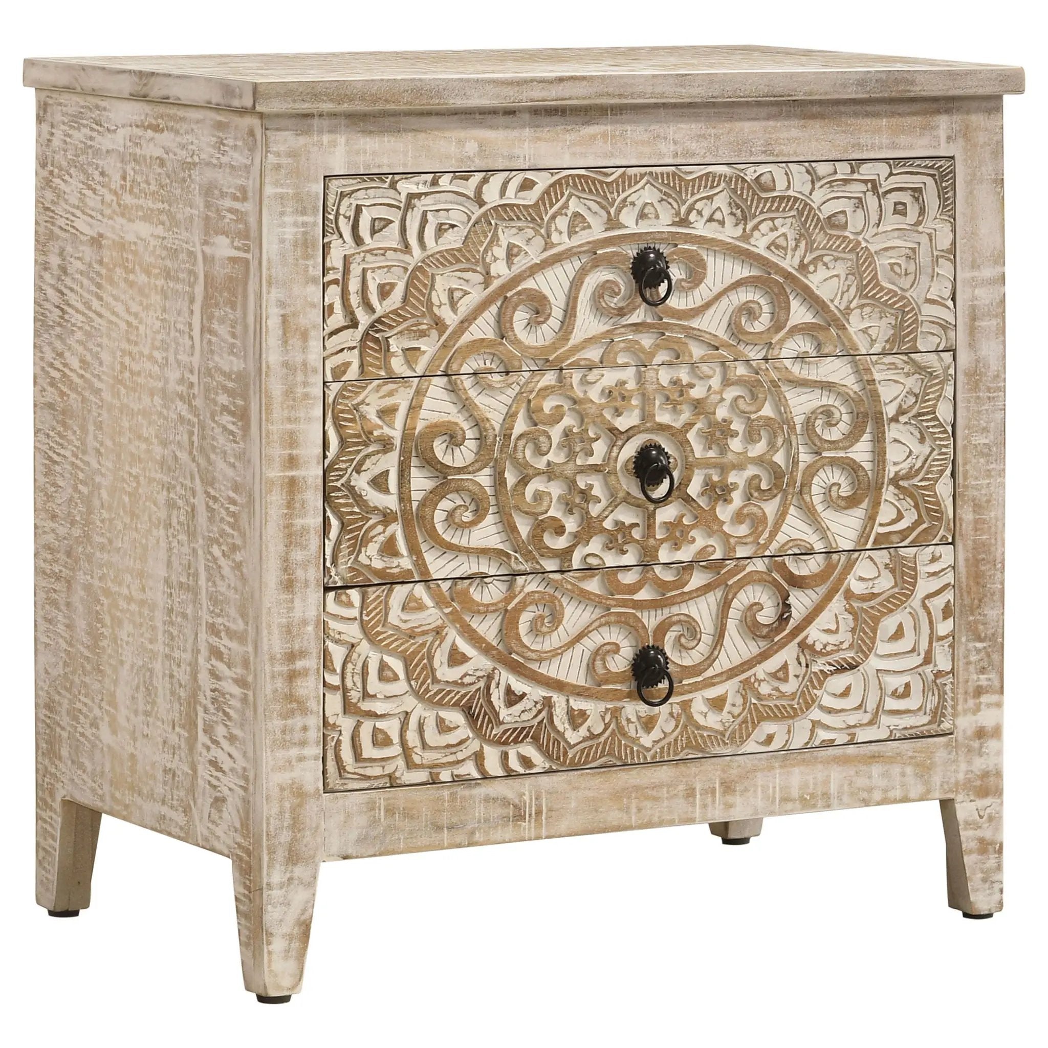 Kenzie - 3 Drawer Mandala Cabinet - White by HouseOfZazla