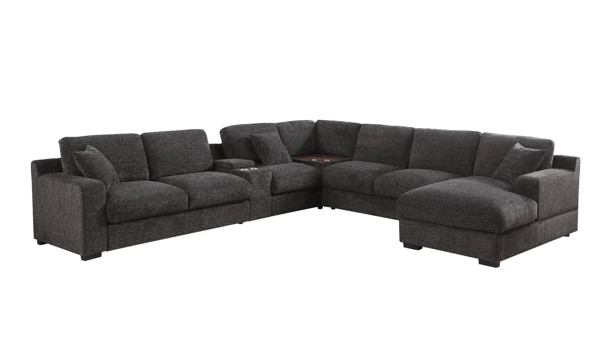 Celine - Corner Sectional Sofa With Right Facing Chaise, Cupholders, And Charging Ports - Gray by HouseOfZazla