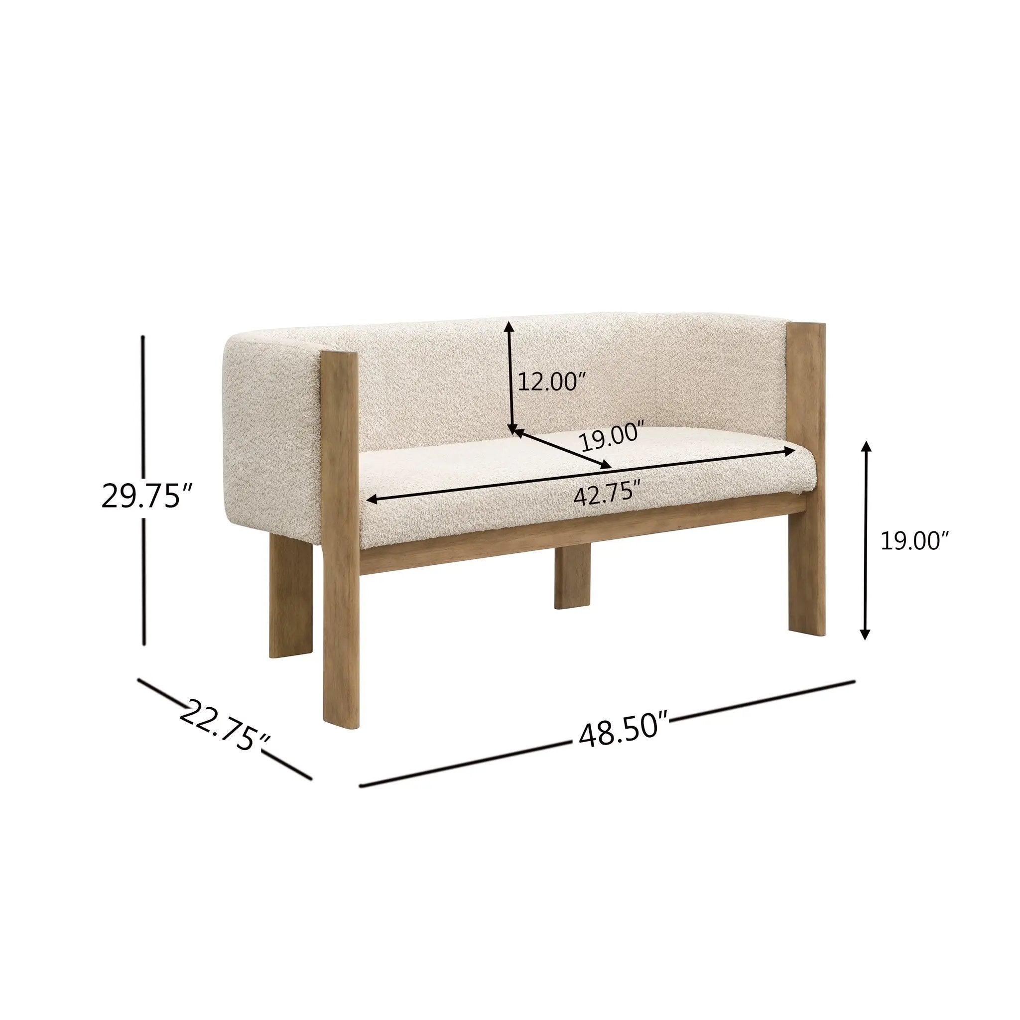48.5" Upholstered Solid Loveseat (Natural Ash+Almond) by HouseOfZazla