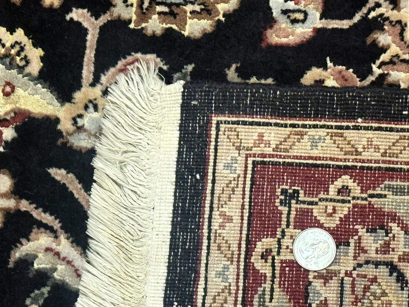Pak Persian Rug 4x6, Black and Burgundy, Floral Allover, Wool and Silk by Jewel Rugs