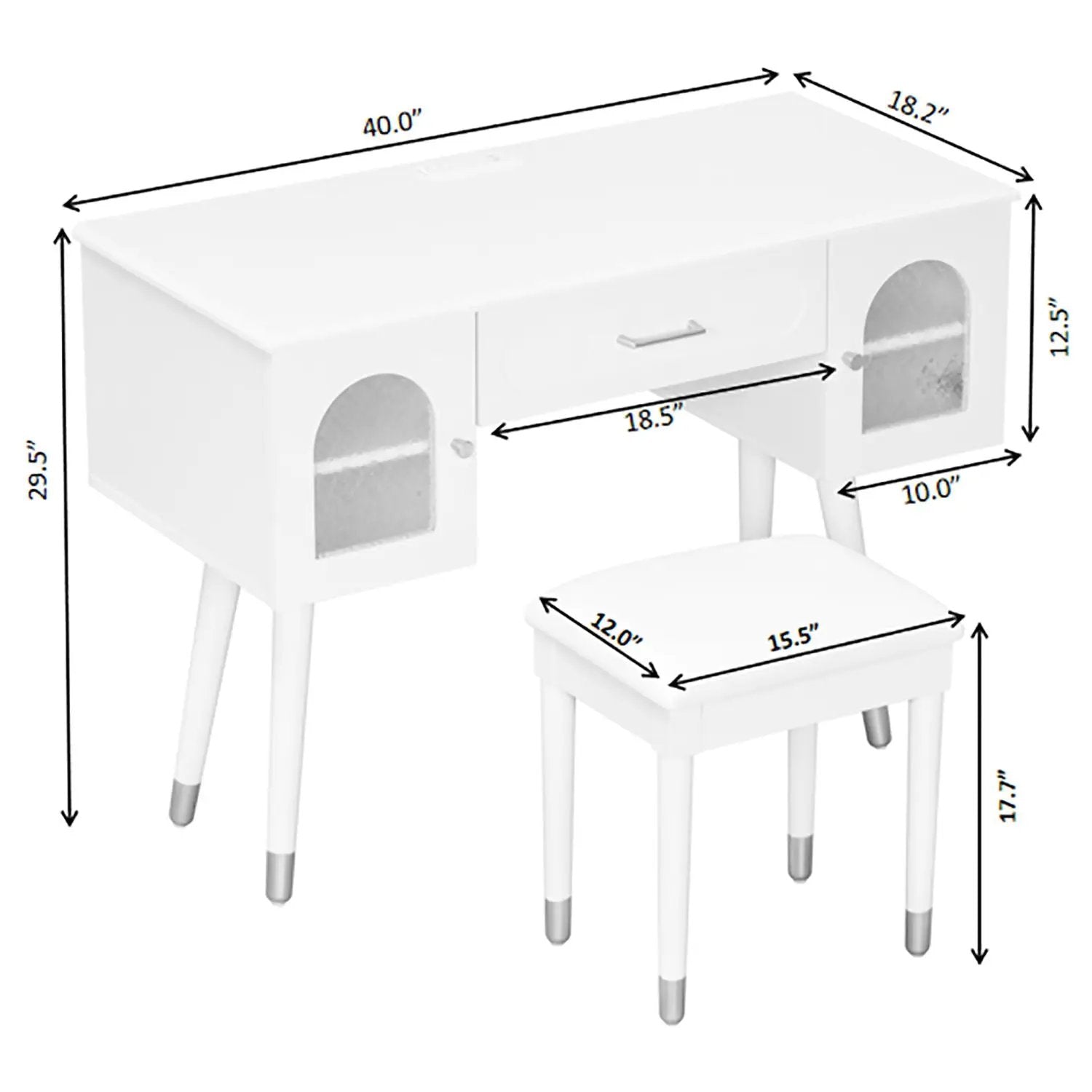 Elegant Vanity Makeup Table & Chair Set Modern Dressing Table With Organizer Writing Desk Charging Port Engineered Wood - White by Unique Piece Furniture