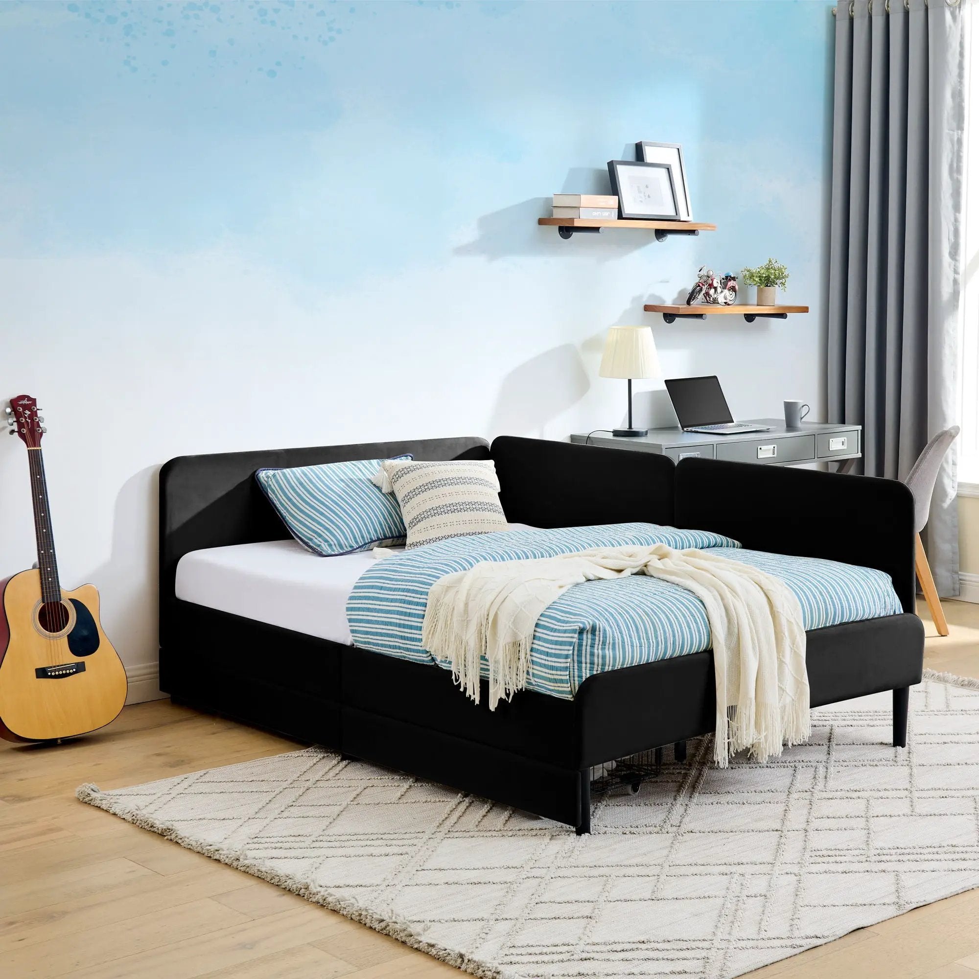 Upholstered Platform Bed Frame With 2 Storage Drawers And Adjustable Sofa Bed by Unique Piece Furniture