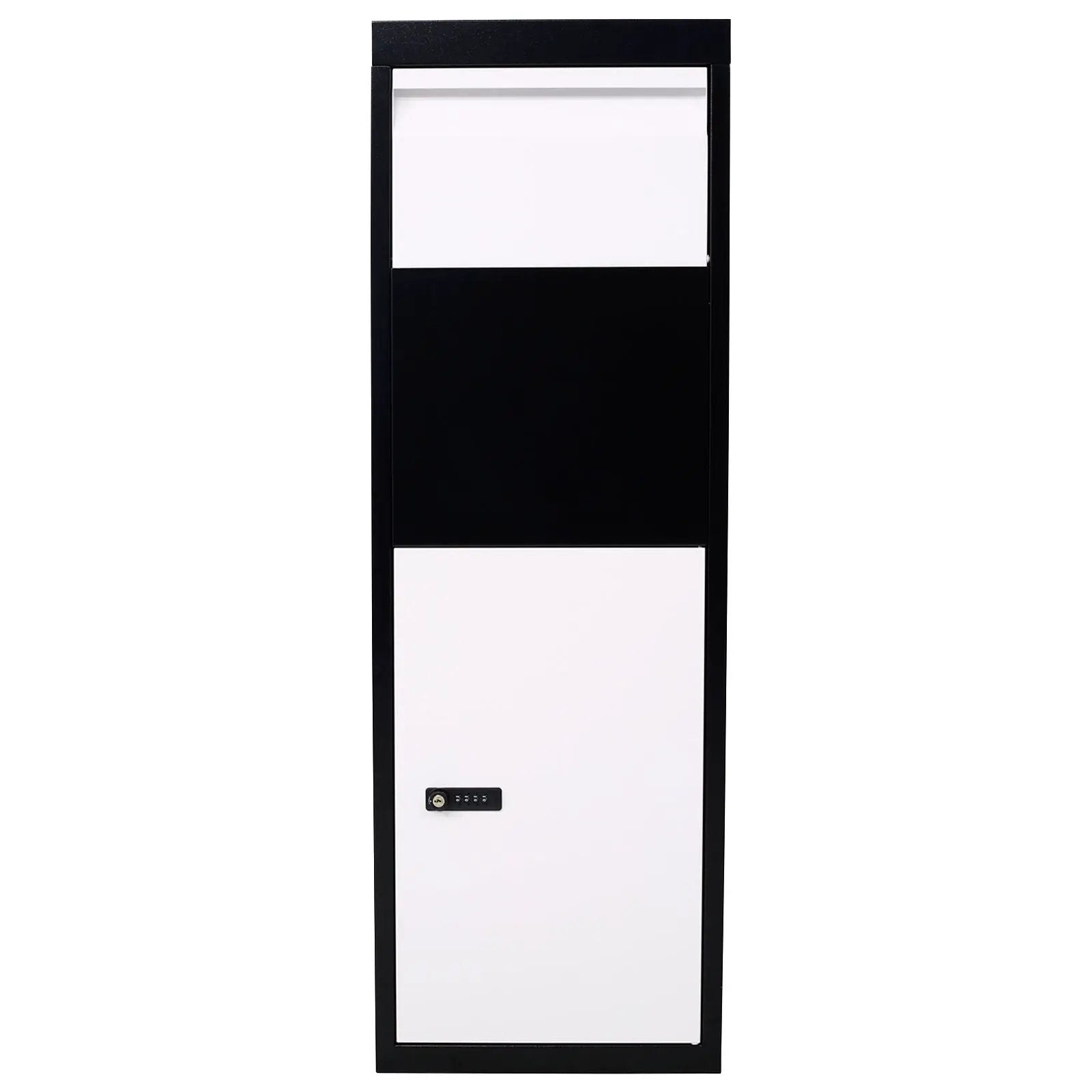 Package Delivery Box, Galvanized Steel Parcel Mailbox With Code Lock & Mounting Hardware, For Outdoor Porch, Curbside - White / Black by HouseOfZazla