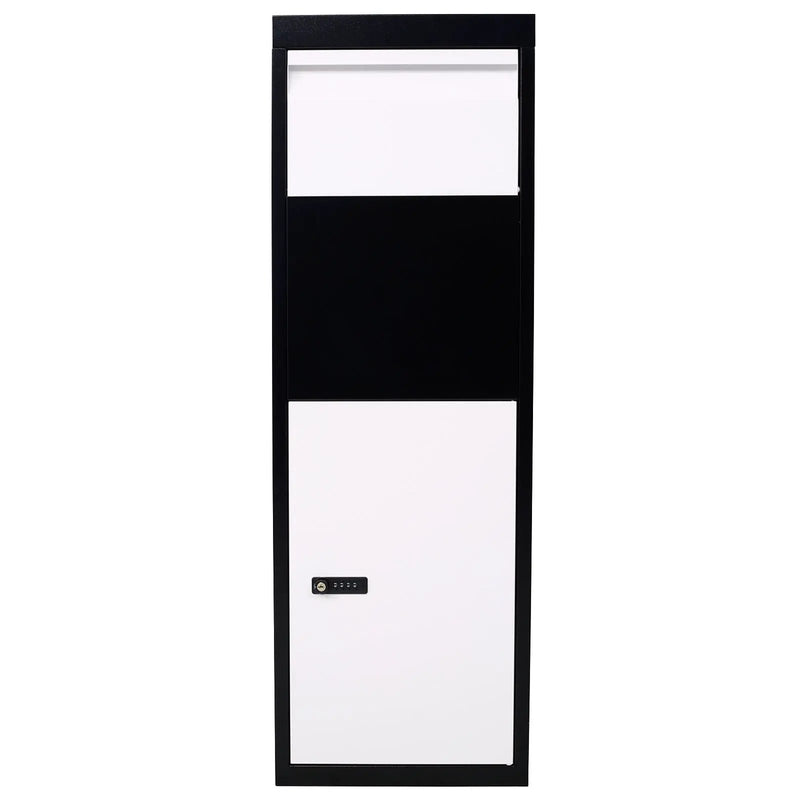 Package Delivery Box, Galvanized Steel Parcel Mailbox With Code Lock & Mounting Hardware, For Outdoor Porch, Curbside - White / Black by Unique Piece Furniture