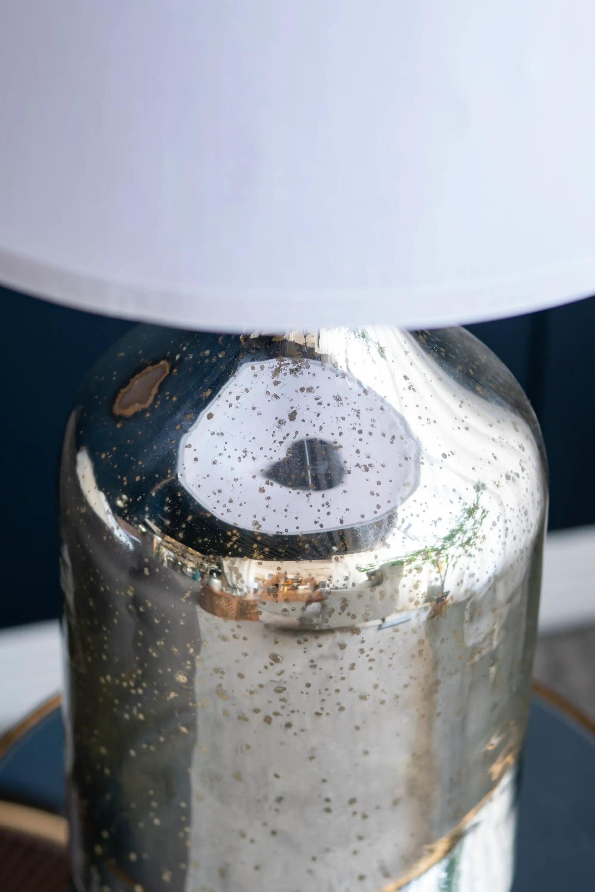 Silver Round Table Lamp with White Fabric Shade by HouseOfZazla