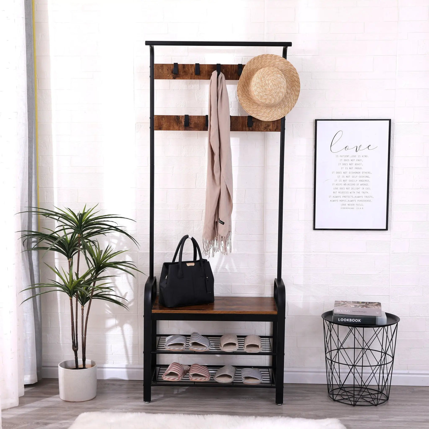 Hall Tree With Shoe Bench For Entryway With 9 Removable Hooks by Unique Piece Furniture