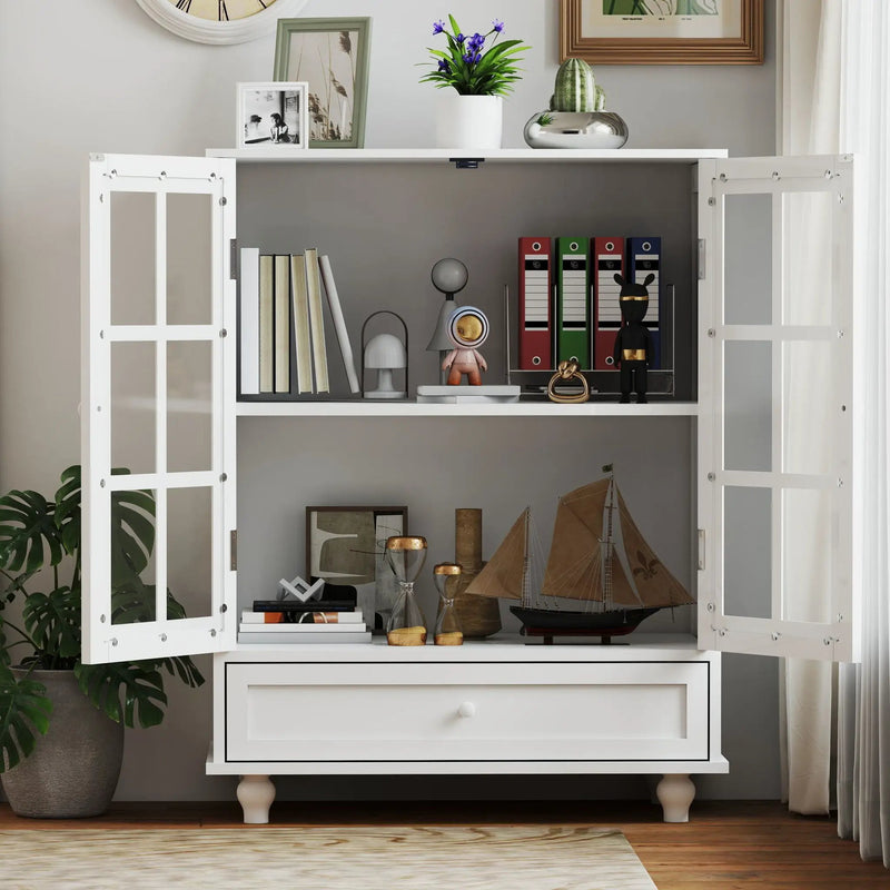Minimalist Buffet Cabinet With Double Glass Doors And Drawer by HouseOfZazla