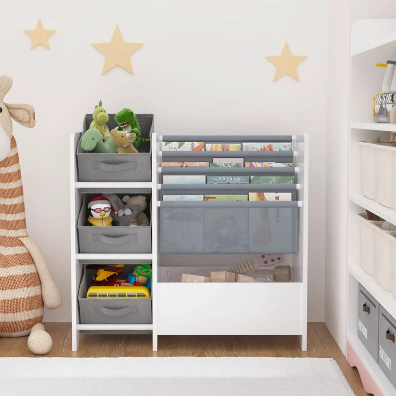 Bookshelf And Toy Storage Organizer, Multifunctional 4 Tier With 3 Collapsible Drawers - White by Unique Piece Furniture