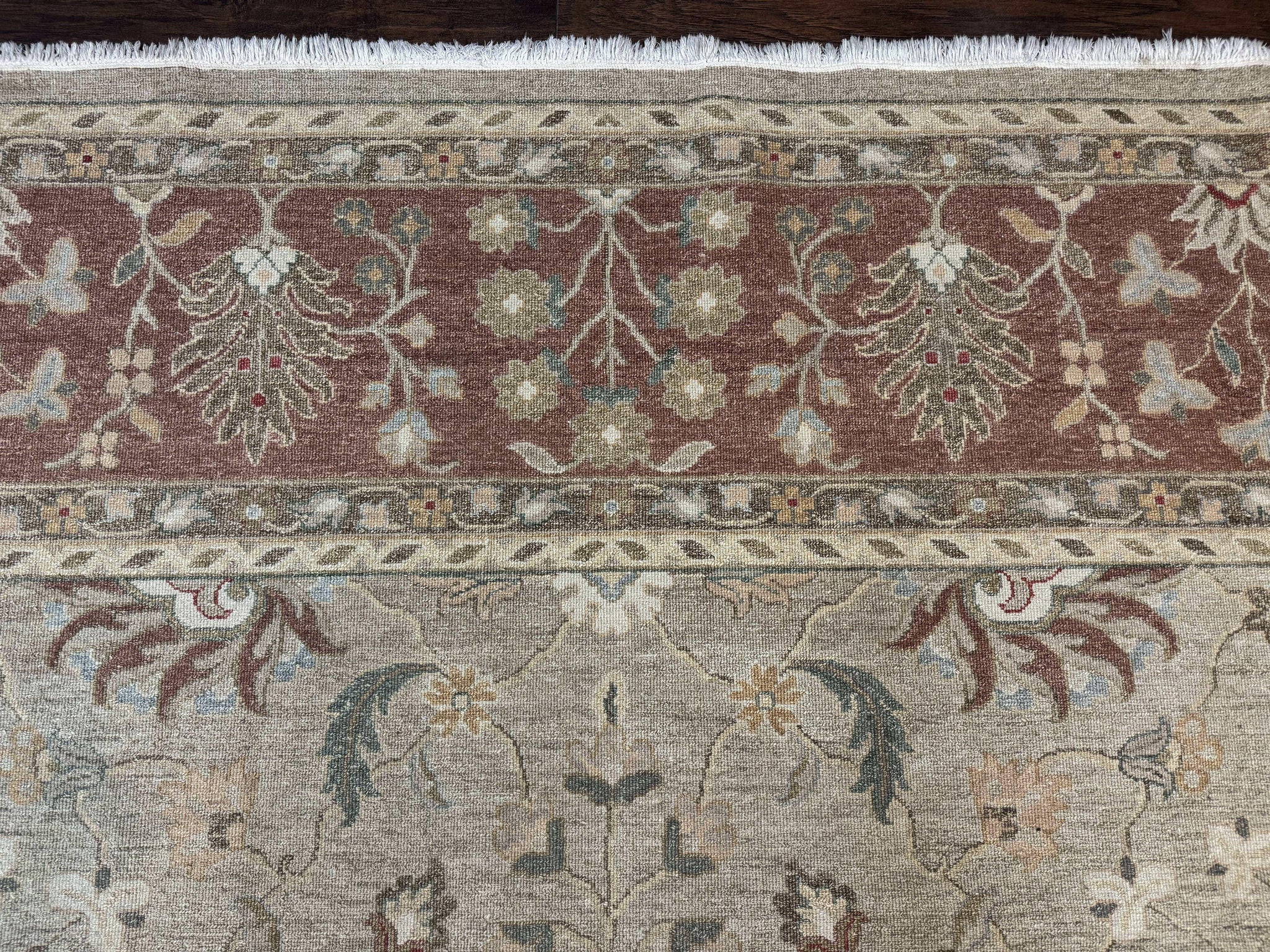 Large Turkish Soumak Rug 10x14, Flatweave Dhurrie, Handmade, Light Green and Salmon by Jewel Rugs