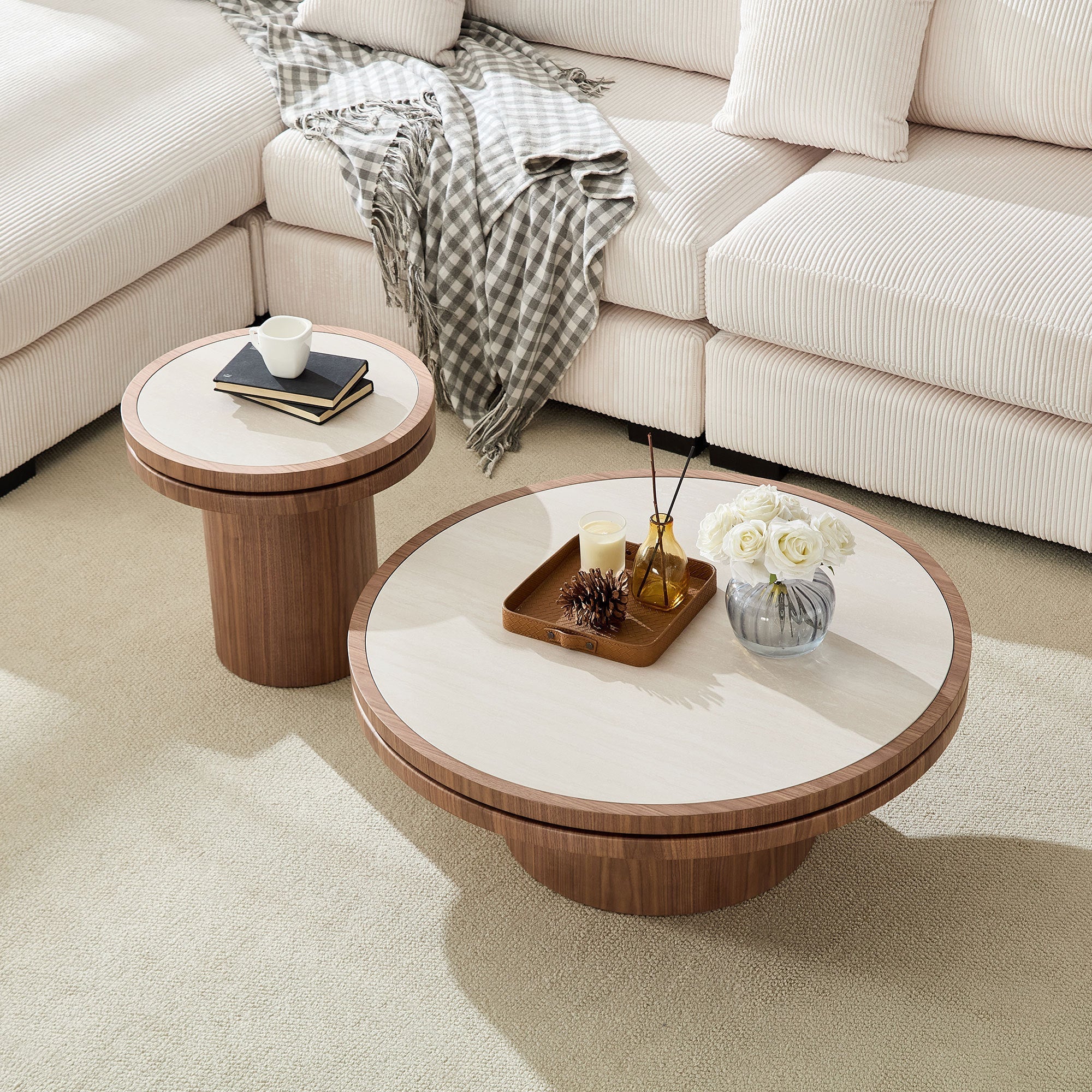 35.43 Inch Coffee Table with Sintered Stone Tabletop in Walnut by HouseOfZazla