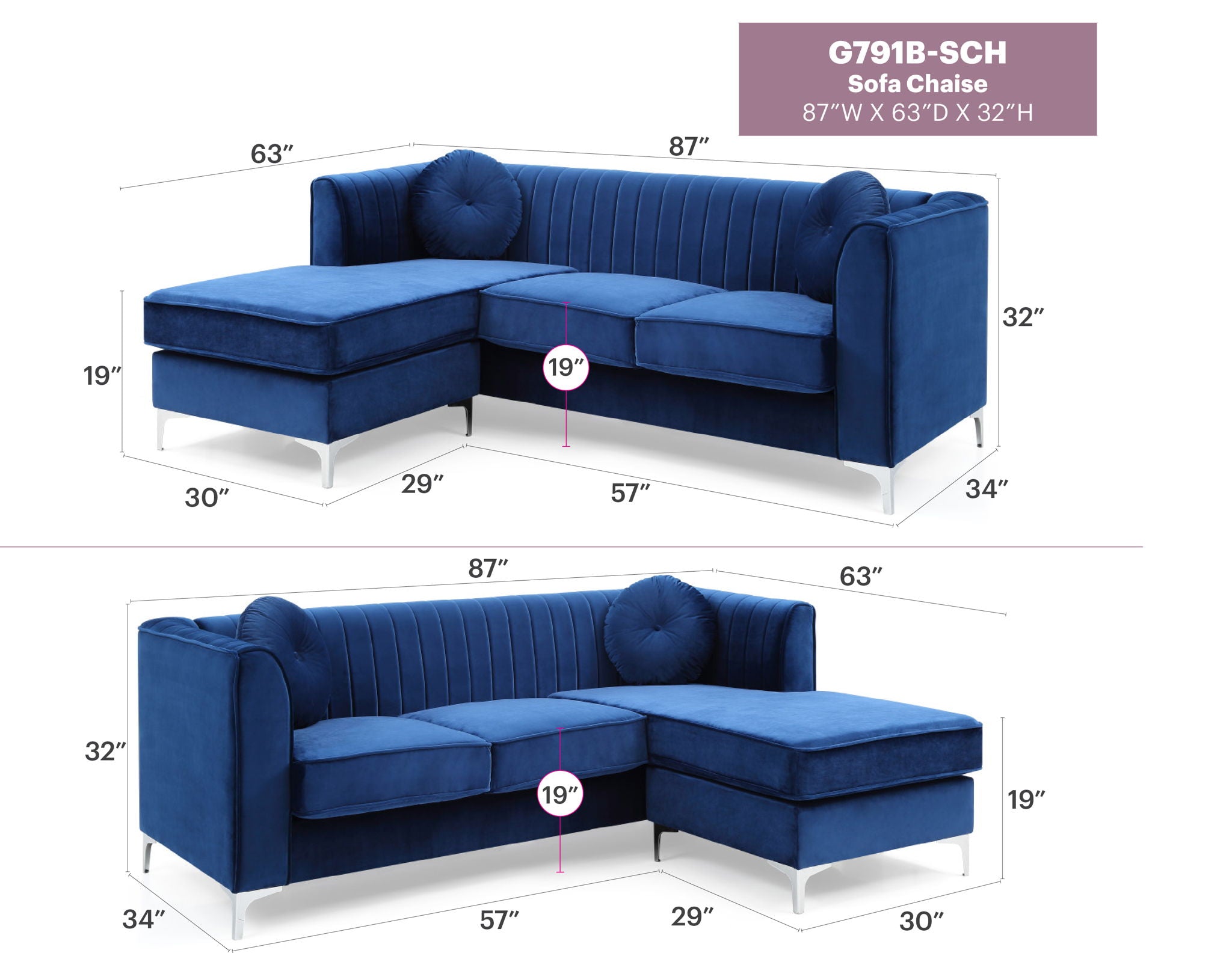 Delray - Micro Suede Sofa Chaise by HouseOfZazla