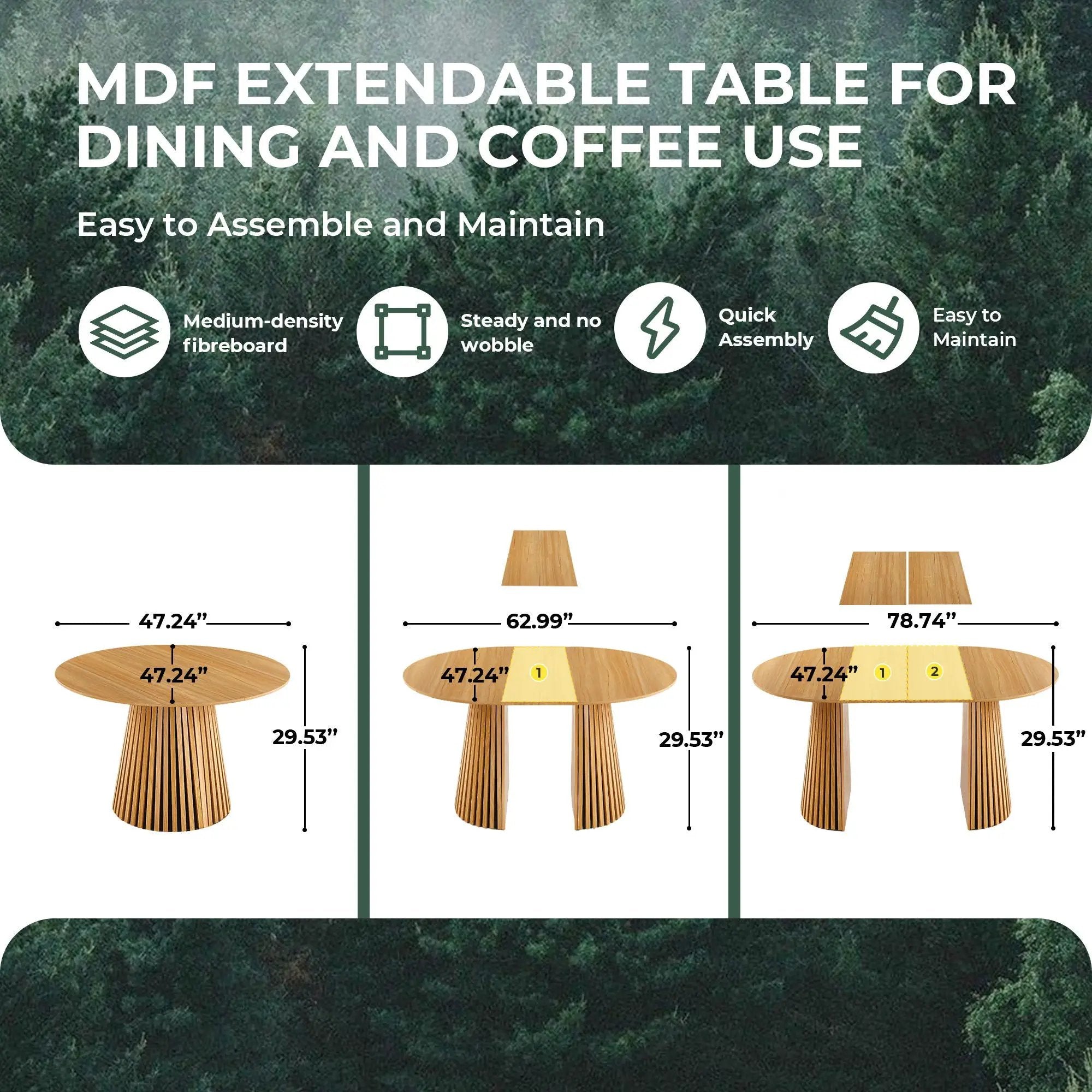 Extendable Pedestal Multifunctional Dining Table - Oak by Unique Piece Furniture