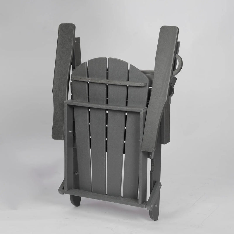 HDPE Folding Adirondack Chair with Dual Cup Holder - Gray by HouseOfZazla