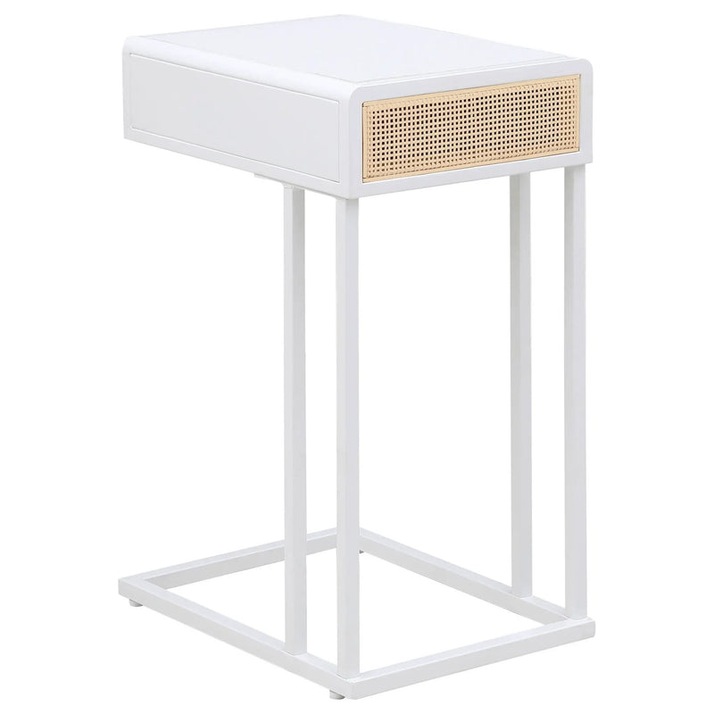 Amherst 1-drawer Radio Weave Cane Metal Side Table White by Unique Piece Furniture