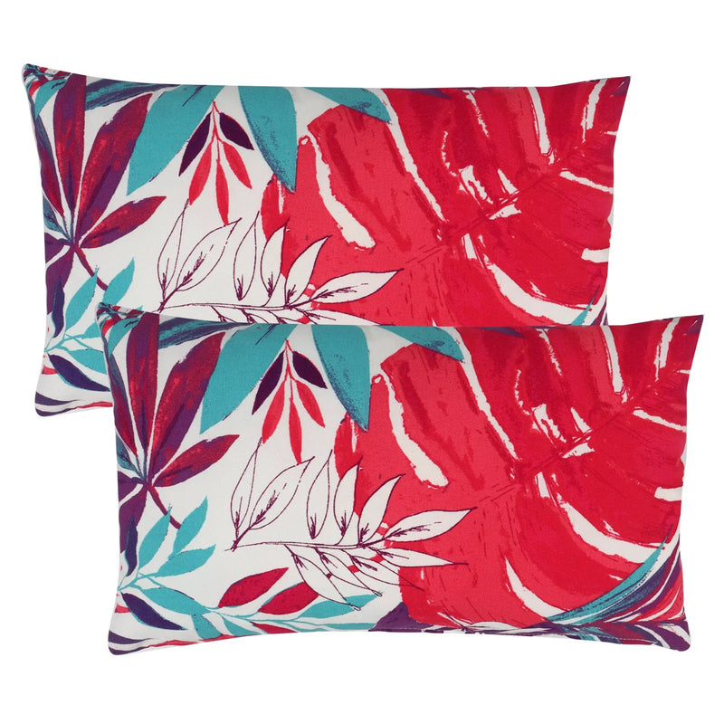 2 Pack Outdoor Lumbar Pillow Covers - Tropical Leaves by HouseOfZazla