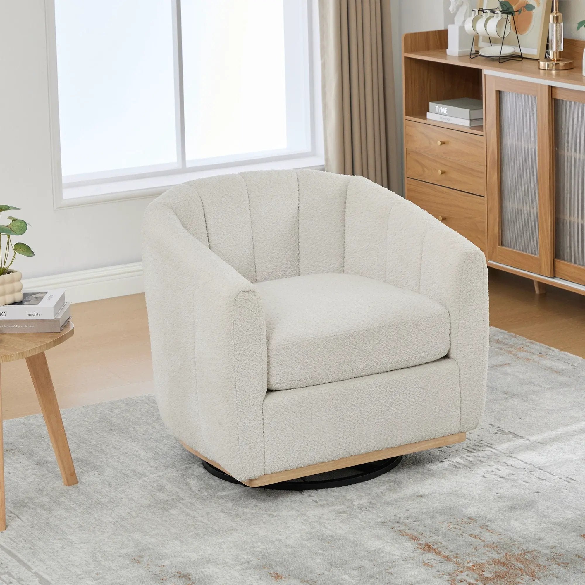 360 Degrees Swivel Upholstered Barrel Armchair For Living Room - Ivory by HouseOfZazla