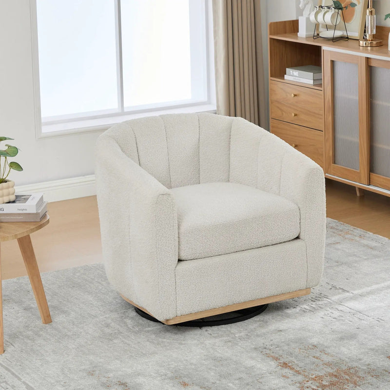 360 Degrees Swivel Upholstered Barrel Armchair For Living Room - Ivory by HouseOfZazla