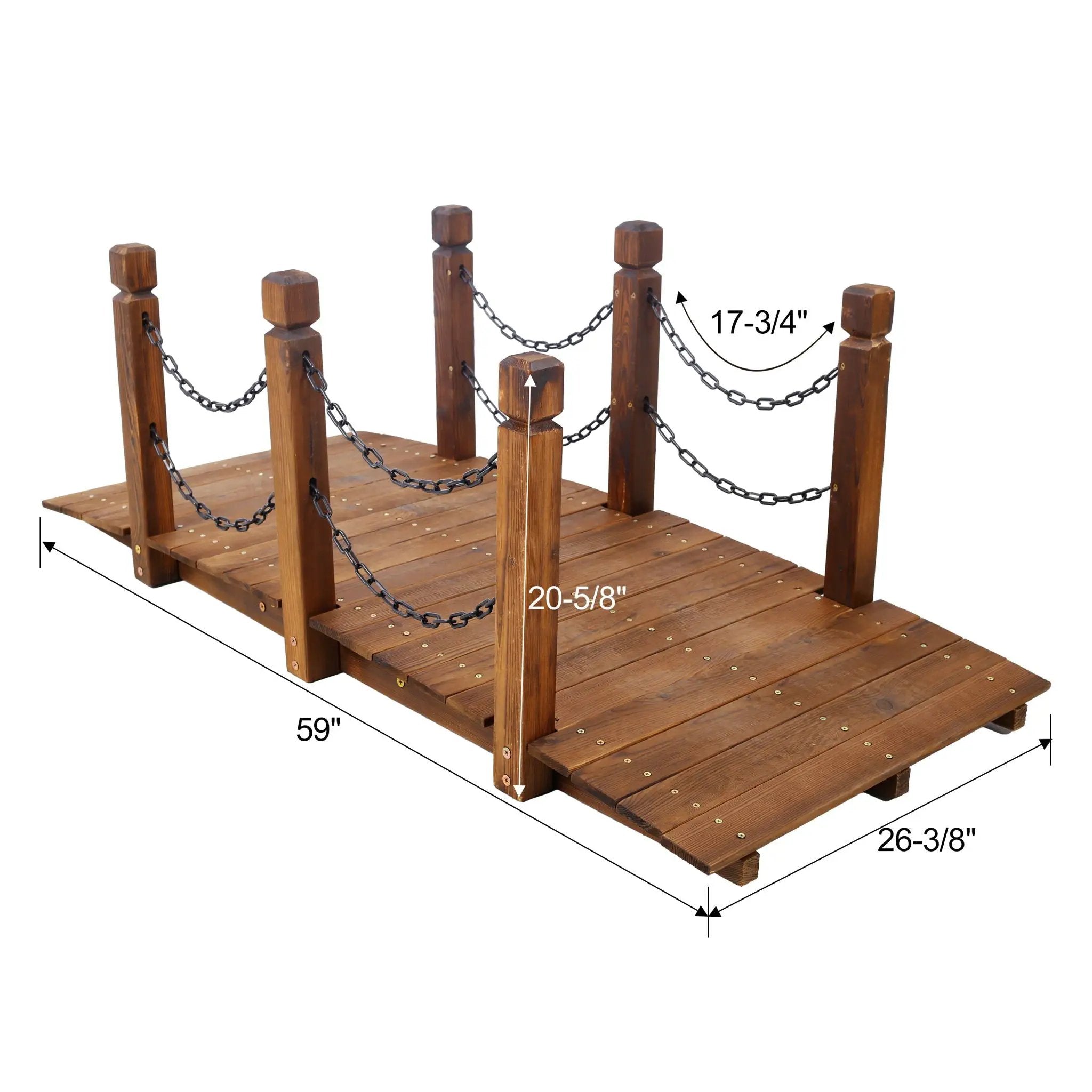 Wooden Arc Footbridge With Chain Railings For Backyard Creek Stained 5 Ft - Brown by Unique Piece Furniture