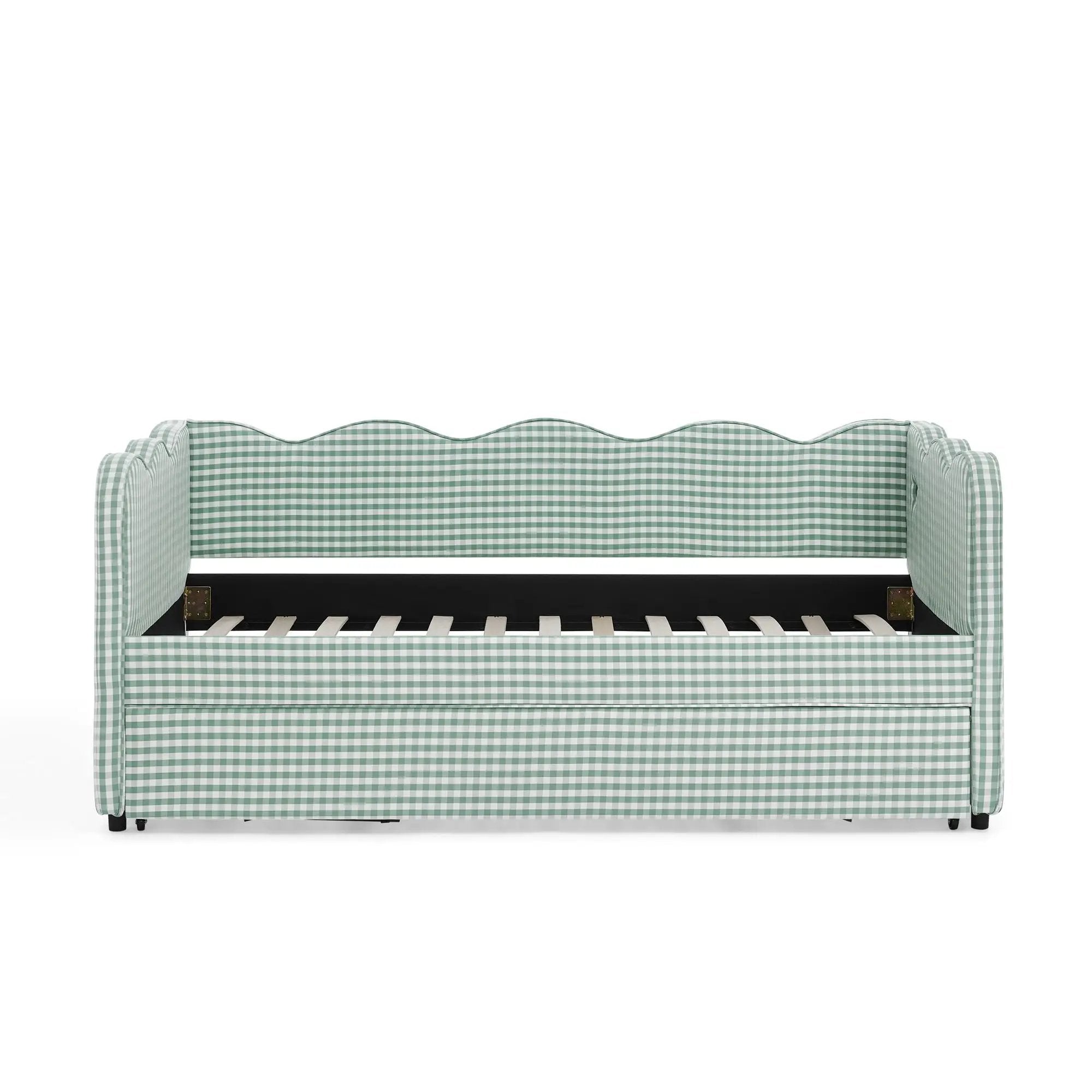 Gingham Daybed With USB Charging Port, Wave Shaped Design by Unique Piece Furniture