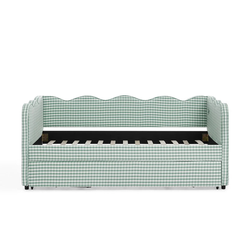 Gingham Daybed With USB Charging Port, Wave Shaped Design