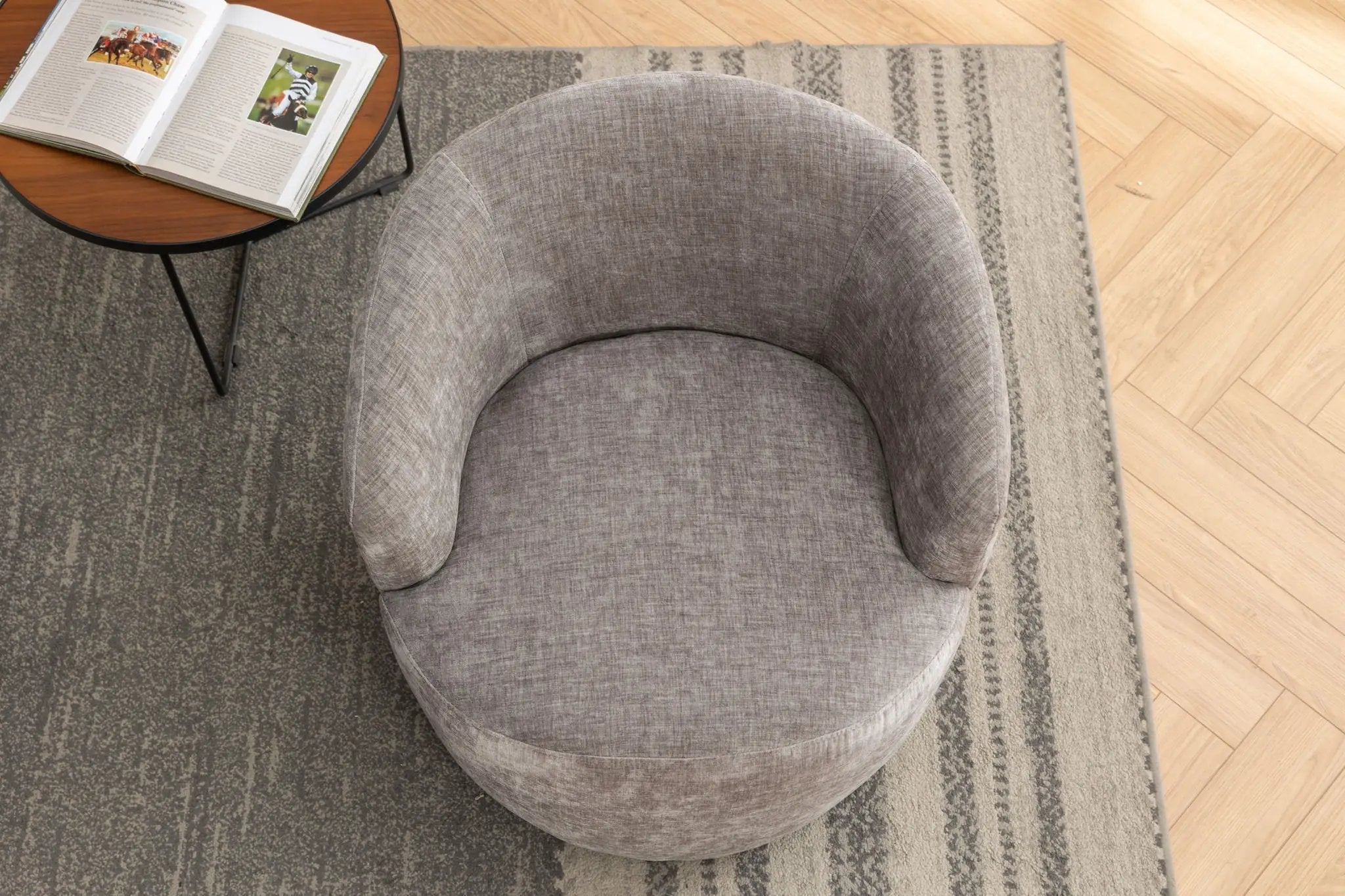 Fabric Swivel Accent Armchair Barrel Chair With Powder Coating Metal Ring by HouseOfZazla