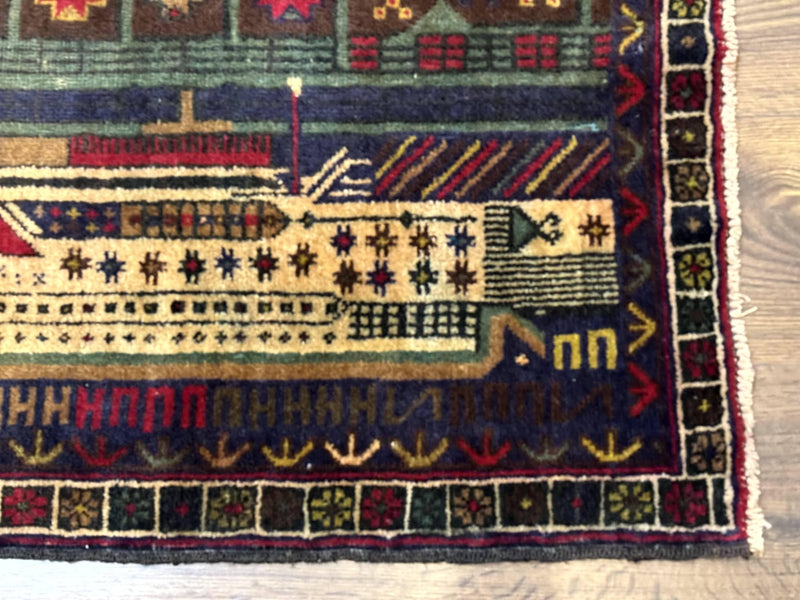 Balouch Rug 3x5, Afghan Carpet, City Pictorial by Jewel Rugs