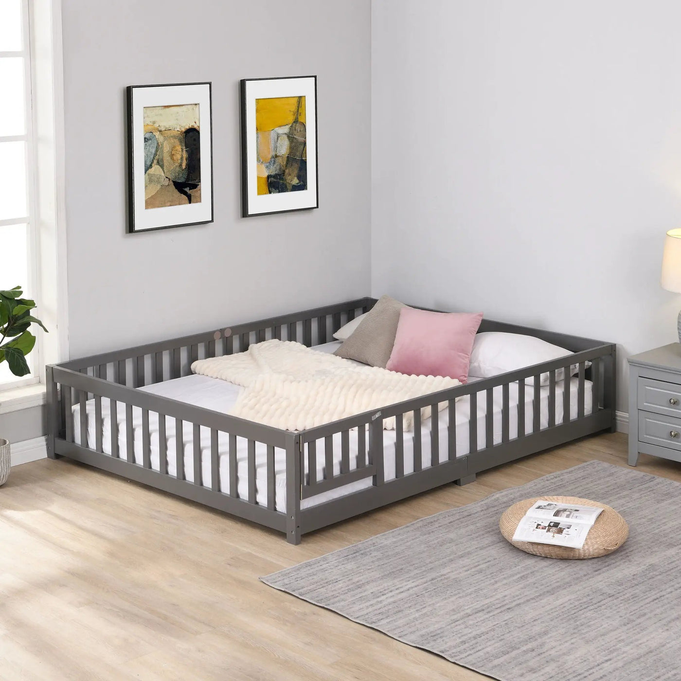 Solid Wood Floor Bed With Door And Fence For Children by HouseOfZazla